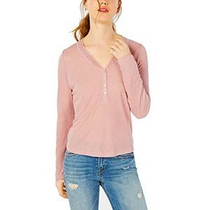 American Rag Juniors' Crochet-Trimmed Rib-Knit Henley Top, Size Small